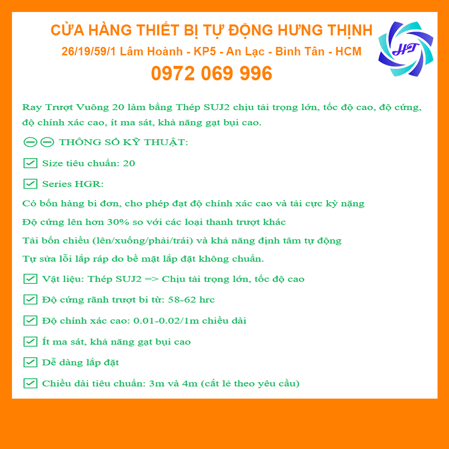 Ray Trượt Vuông 20 Dài 1000mm