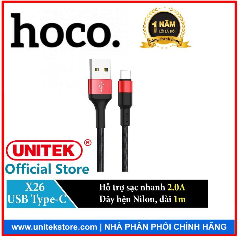[UNITEKSTORE.COM] Cáp sạc TypeC Hoco X26 2A dài 1M - dây bọc dù (Hỗ trợ sạc nhanh và truyền dữ liệu)
