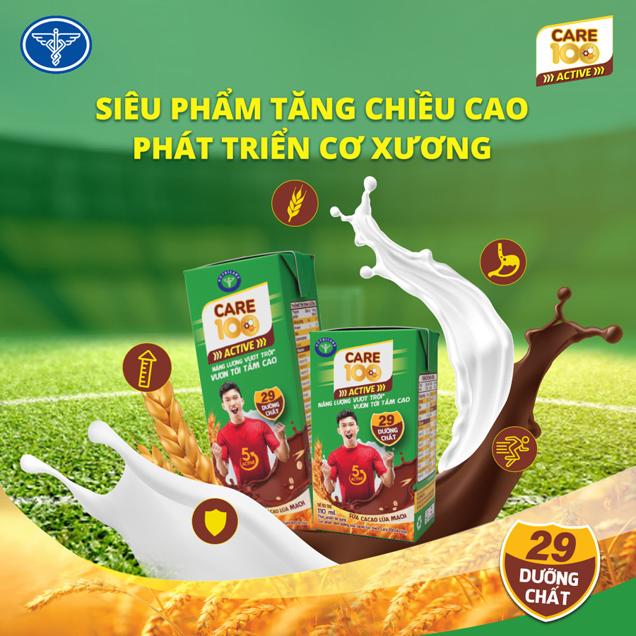 Thùng sữa cacao lúa mạch Care 100 Active (110ml x 48 hộp)