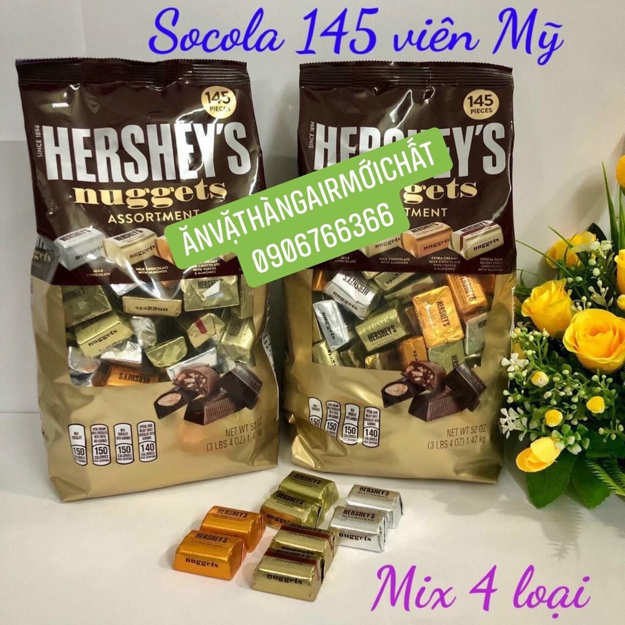 [NEW DATE 04/2025]SOCOLA HERSHEY'S NUGGETS 145 VIÊN 4 VỊ THƠM NGON