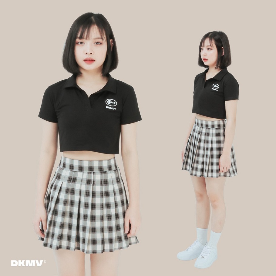 DKMV Áo croptop nữ có cổ tone màu đen DKMV Polo Basic-BLACK | K04-T2