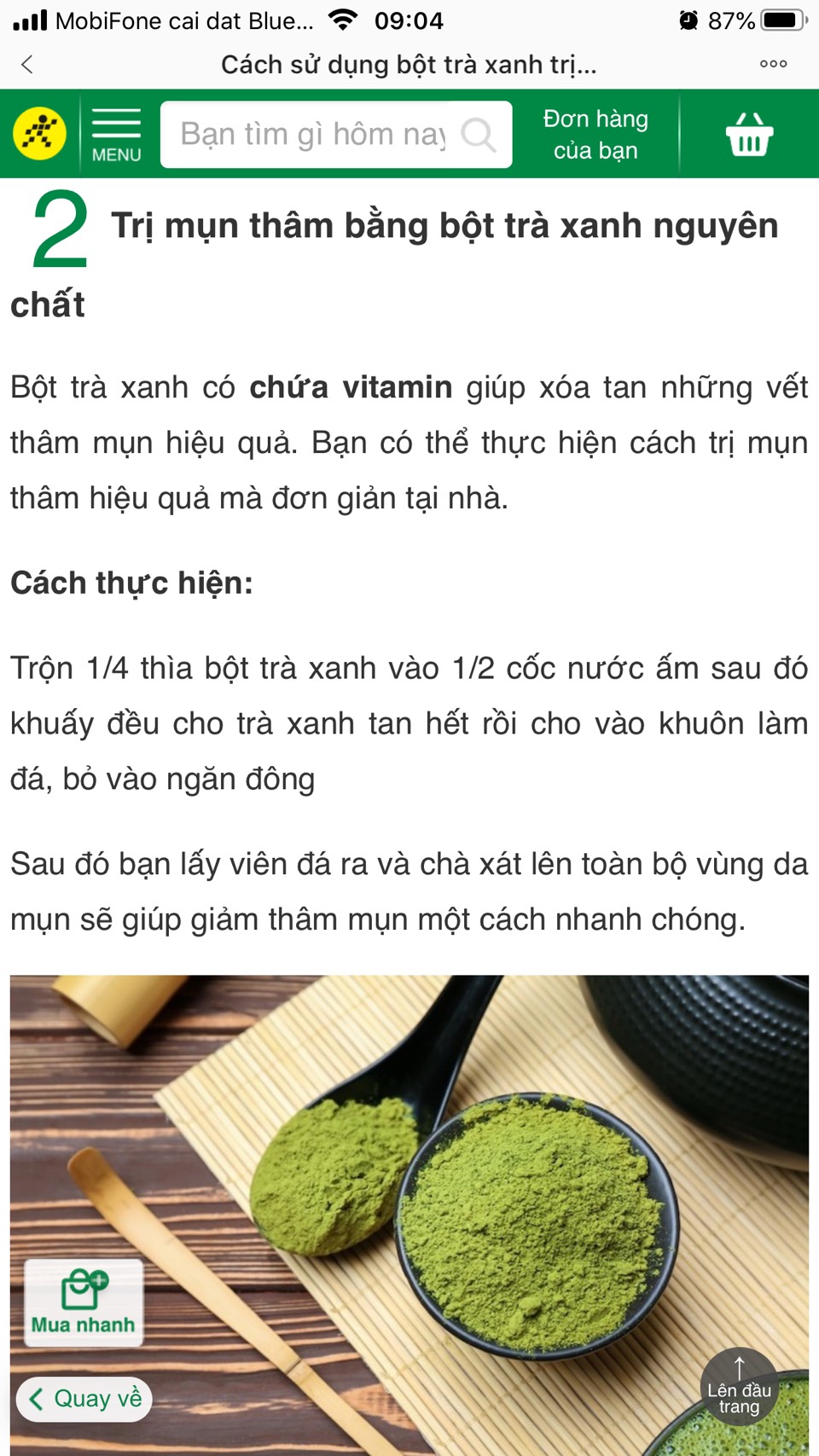 Bột trà xanh đắp mặt nguyên chất - Giảm Mụn trắng da