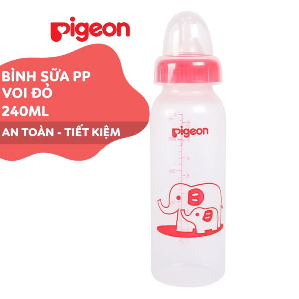 Bình sữa cổ hẹp PP tiêu chuẩn Pigeon - Voi đỏ  240ml (M)