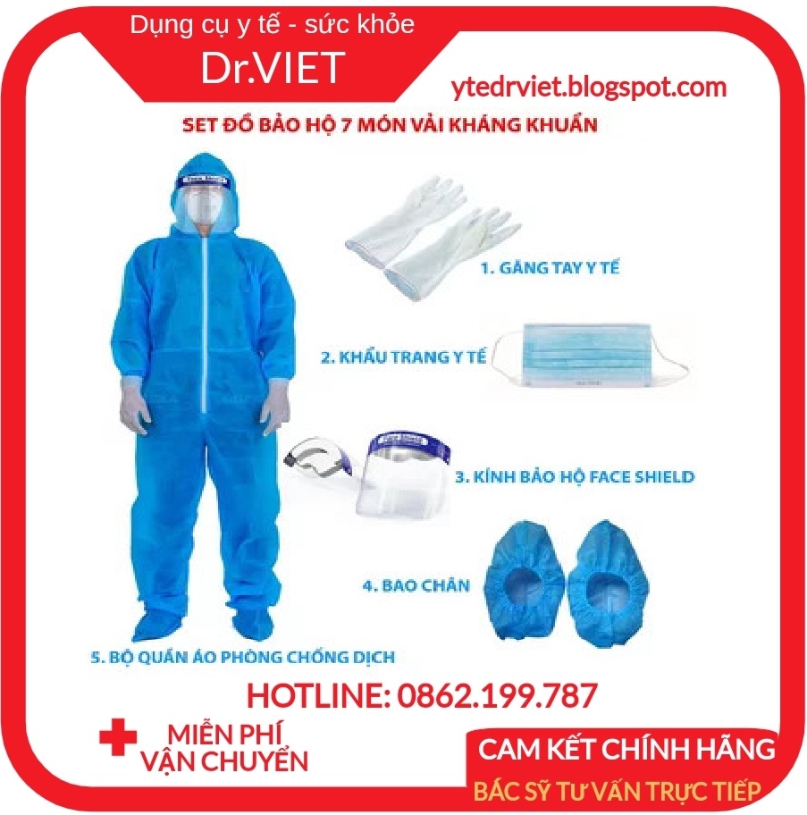 Bộ bảo hộ phòng dịch quần áo phòng chống dịch 7 món-Phòng chống lây nhiễm dịch bệnh hiệu quả Che chắn an toàn cơ thể Chống tiếp xúc với các chất hoá học Không gây bí bách khó chịu khi mặc Dễ phân huỷthân thiện môi trường