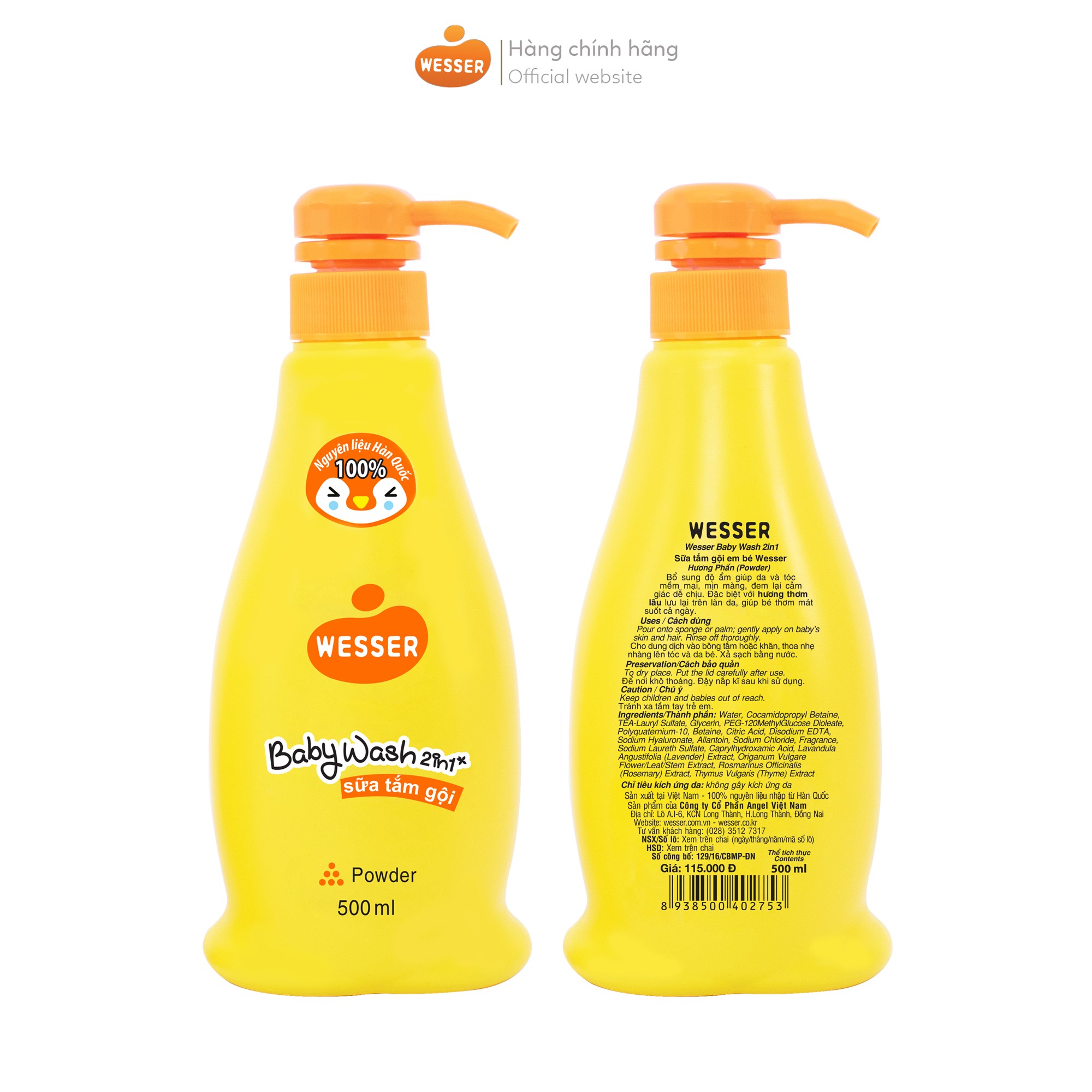 Sữa tắm gội cho bé Wesser 2in1 hương hổ phách xạ hương 500ml - 8938500402753