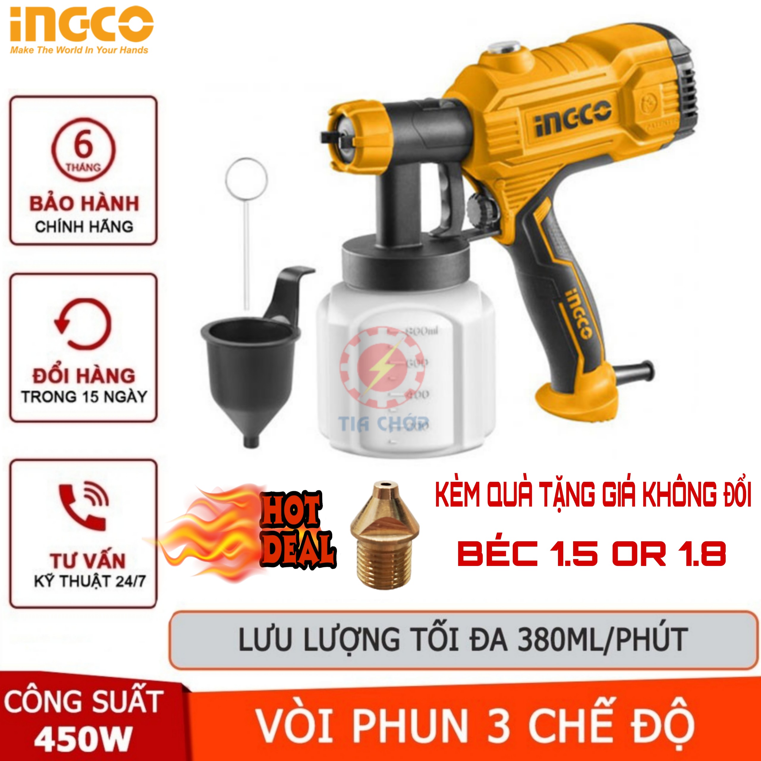 [HCM]MÁY PHUN SƠN DÙNG ĐIỆN INGCO 450W SPG3508