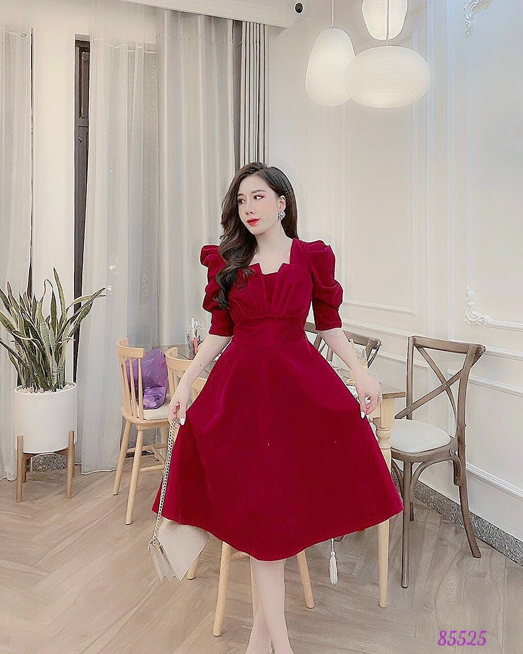 Đầm xòe umi cổ vuông sang trọng,,tay phồng xinh xắn " thời trang nữ cao cấp " myna hk88
