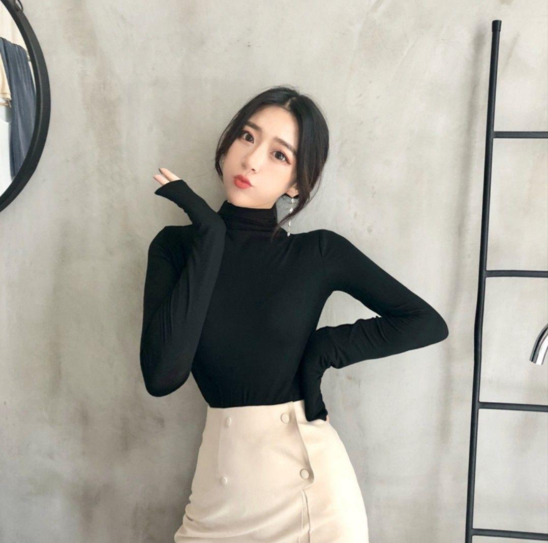 Áo thun lụa cổ lọ, chất lụa đẹp mê 11428-3 ( MÀU TRẮNG )