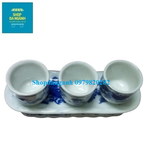 Bộ kỷ ban thờ 3 chén loại thẳng, gốm sứ Bát Tràng