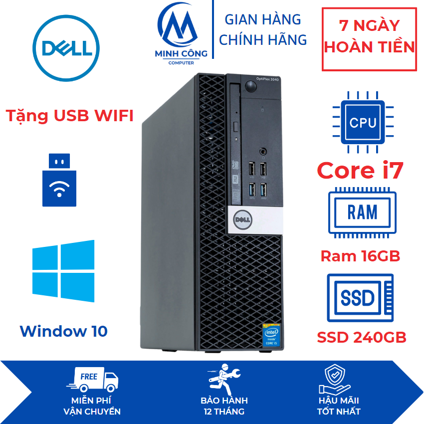 SALE SỐC+FREESHIP ]Máy tính đồng bộ văn phòng để bàn chính hãng DELL  Optiplex 3040/7040 Core i7 6th Minh Công |hiệu năng cao,ổn định,bền bỉ,nhỏ  gọn Tặng USB thu WIFI ,Bàn di
