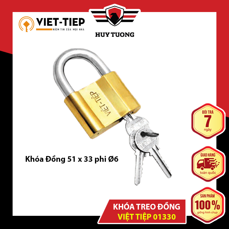 Ổ khoá việt tiệp đồng 51 x 33 ống phi 6ly ( khoá chìa ) - Huy tưởng