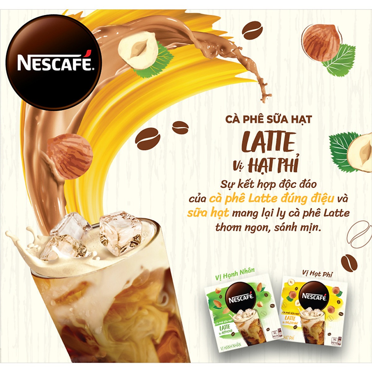 (HẠT PHỈ) Date 27/11/2023 Cà phê hòa tan Nescafé Latte sữa hạt vị hạt phỉ (hộp 10 gói)
