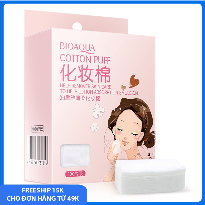 Hộp bông tẩy trang 100 miếng Bioaqua vừa mềm vừa dai, vuông, nhỏ gọn, bông tẩy trang cao cấp nội địa Trung July20 SPU049