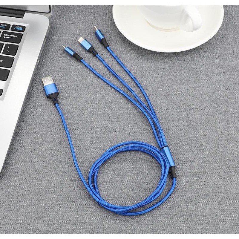 Cáp Sạc 3 Đầu Dây Dù Gồm MicroUSB, Lightning, Type-C