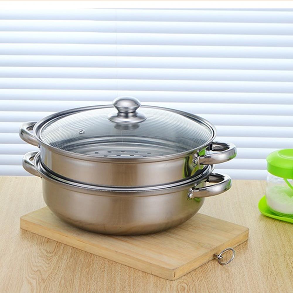 Nồi lẩu Inox 2 tầng 28cm sử dụng được cho bếp điện có kèm xửng hấp cao cấp