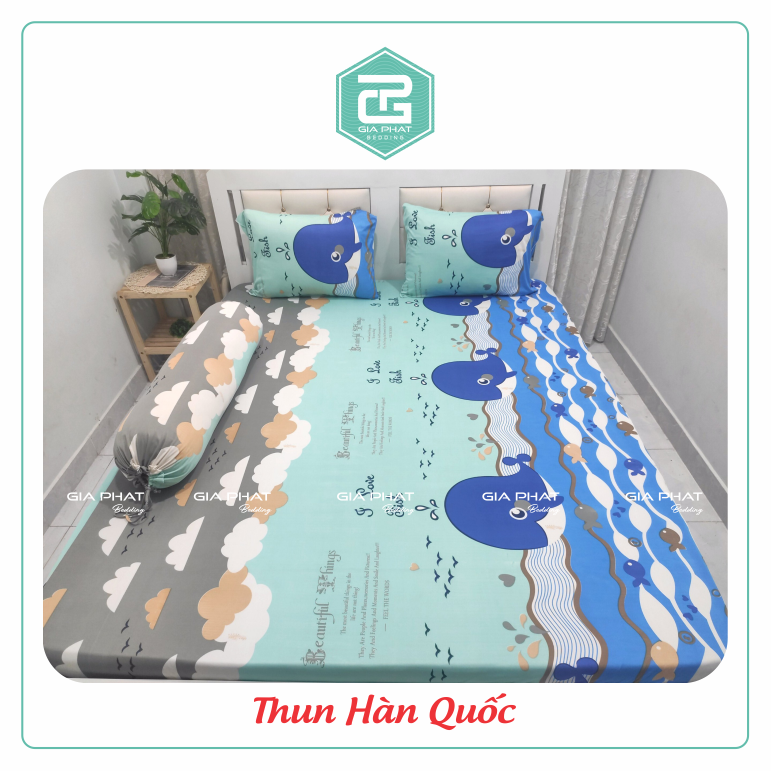 Bộ ga giường Thun Lạnh Hàn Quốc 4 món  (1 ga bọc + 2 vỏ gối nằm + 1 vỏ gối ôm)