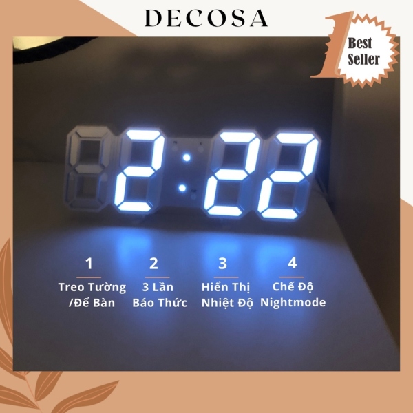 Chubby Store TN3 [Mã LIFEXANH03 giảm 10  đơn 500K] Đồng hồ led 3D để bàn treo tường thông minh DECOSA