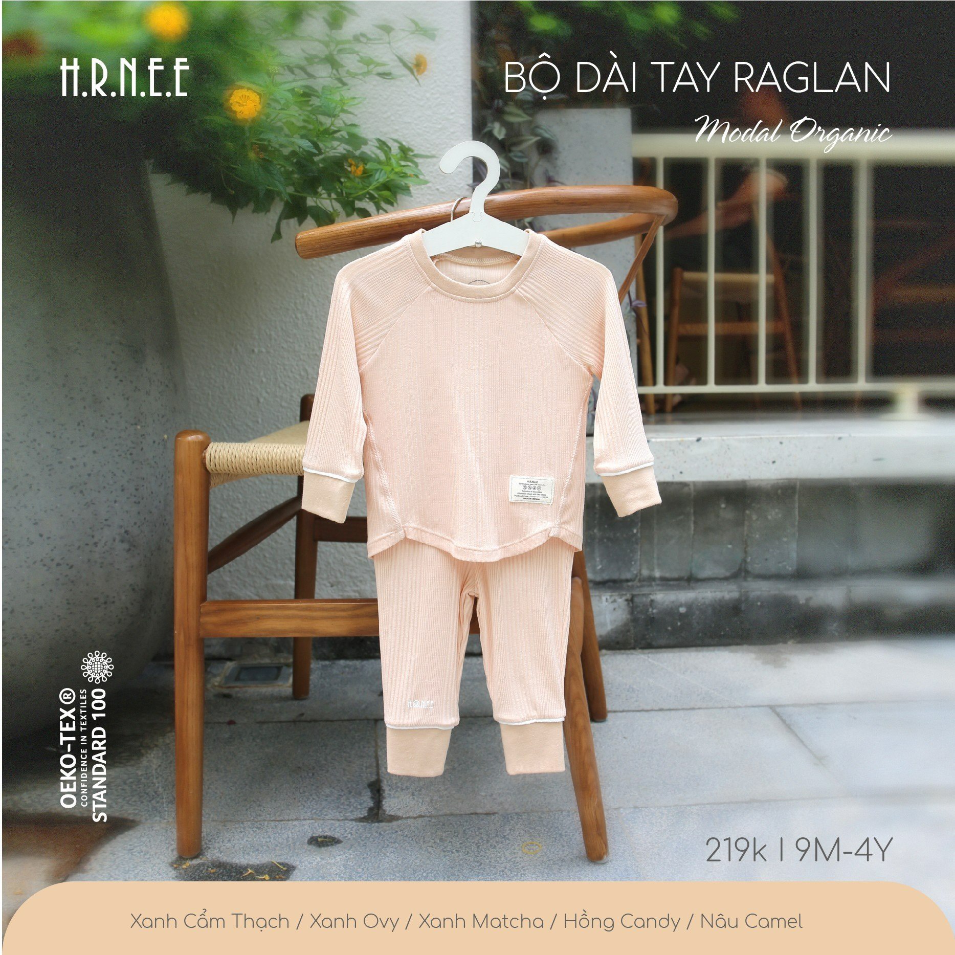 Bộ dài tay Modal Organic Hrnee cho bé 9m - 4Y