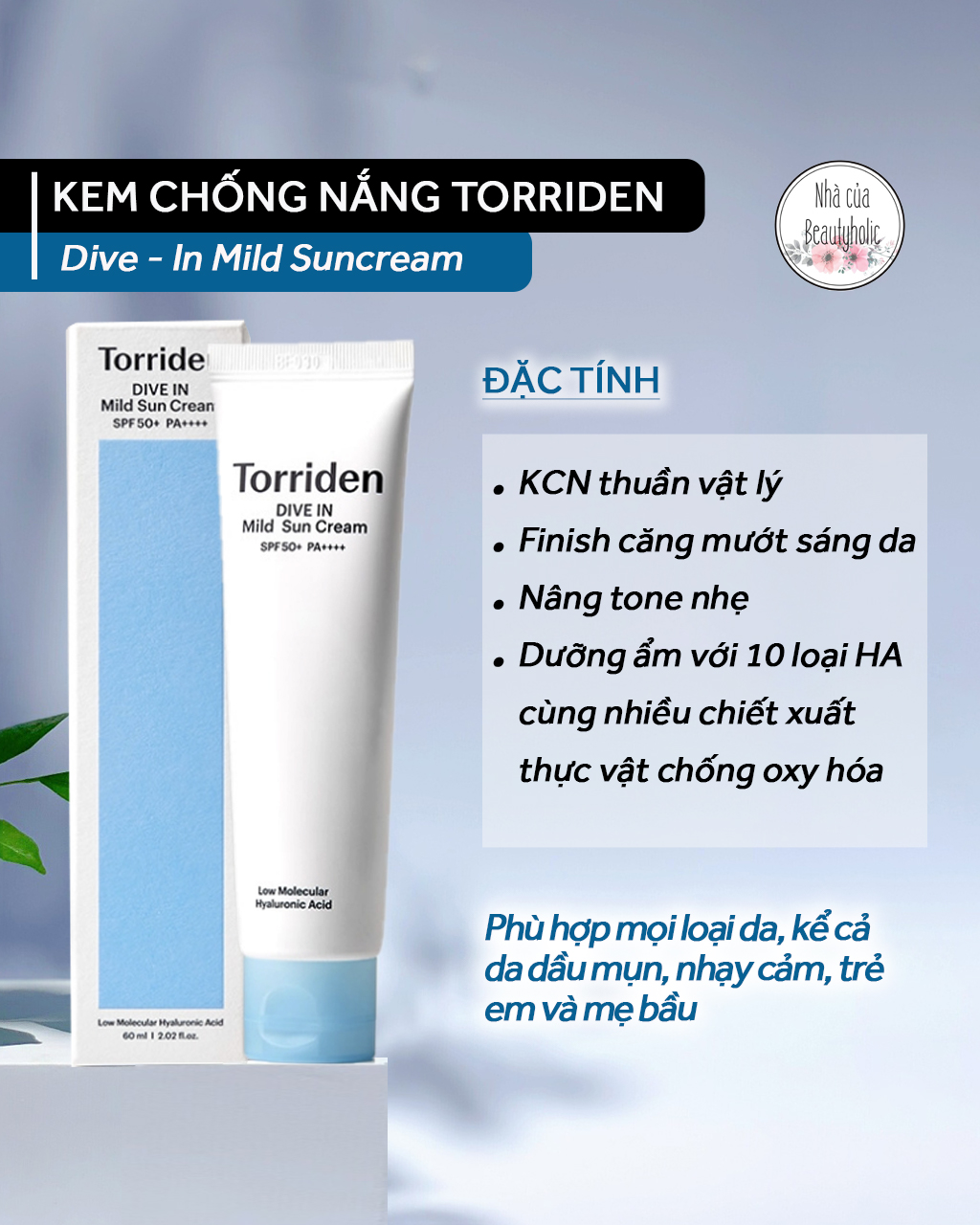 [HCM][Nhacuabeautyholic] Kem chống nắng vật lý TORRIDEN DIVE-IN SUNCREAM SPF50 + PA++++