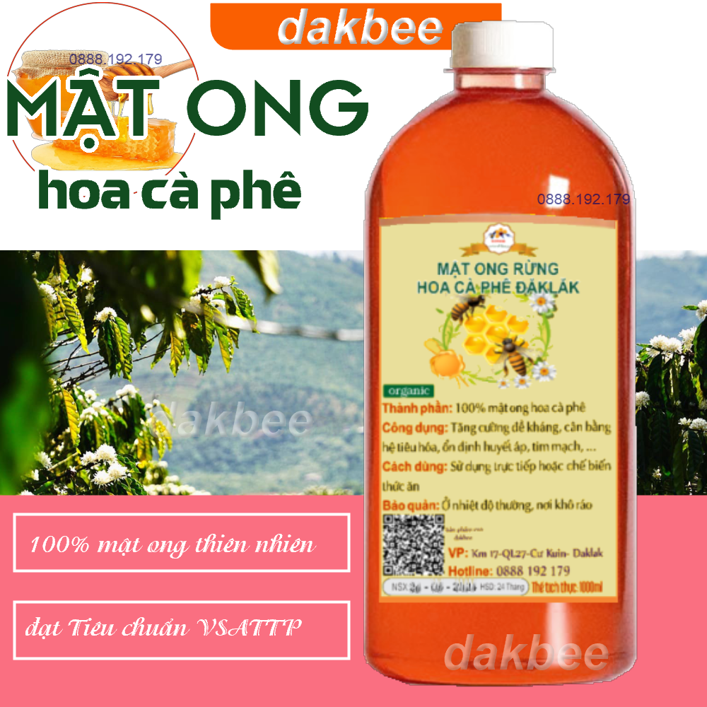1000ml mật ong rừng hoa cà phê tây nguyên - nguyên chất - cam kết chất lượng, tăng cường sức khỏe, - coffee blossom honey, natural honey [dakbee]