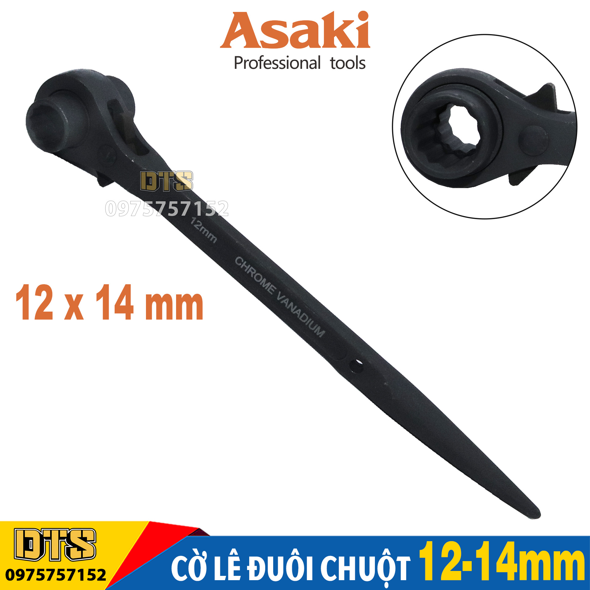 Cờ lê đuôi chuột tuýp đôi thép CR-V đúc nguyên khối hãng Asaki TOP - Tiêu chuẩn Nhật Bản, cờ lê giàn giao tự động, tuýp giàn giáo đa năng 2 đầu, Clê đuôi chuột, cà lê đuôi chuột đảo chiều, tẩu đuôi chuột, khoá tuýp đuôi chuột