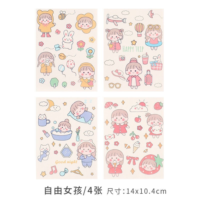 [ATKSHOP] Sticker Cô Gái decor trang trí bàn học, sổ nhật kí ( Set 4 tấm)