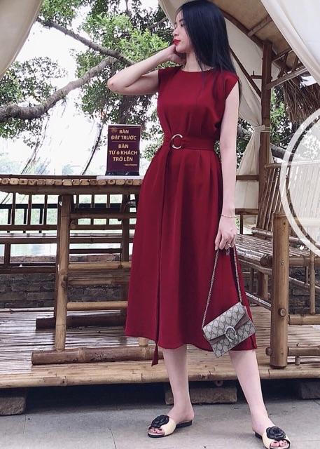 [HCM]Đầm đỏ suông dài kèm belt