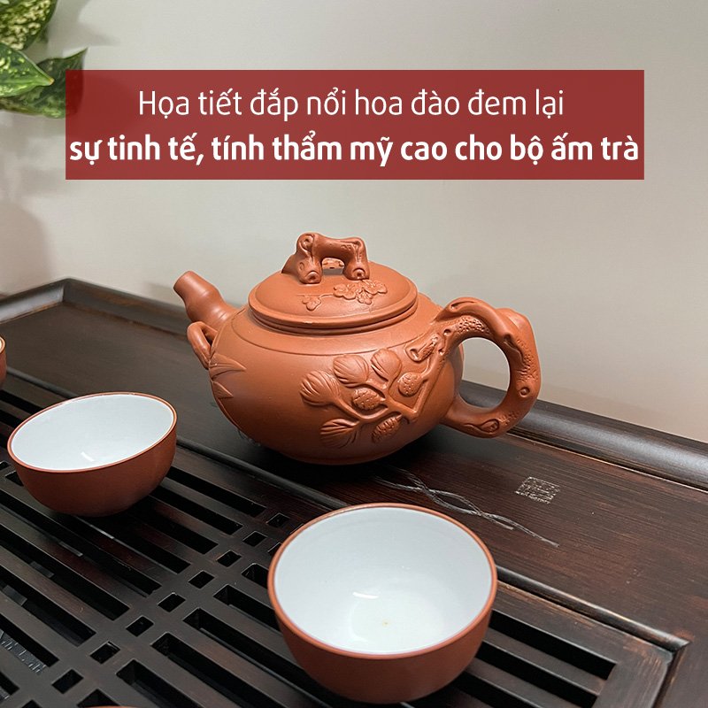 Bộ ấm chén đất nung tặng kèm khay trà giả gỗ