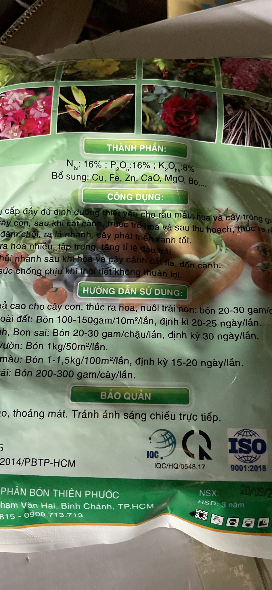 Phân bón gốc NPK 16-16-8 TE gói 1kg