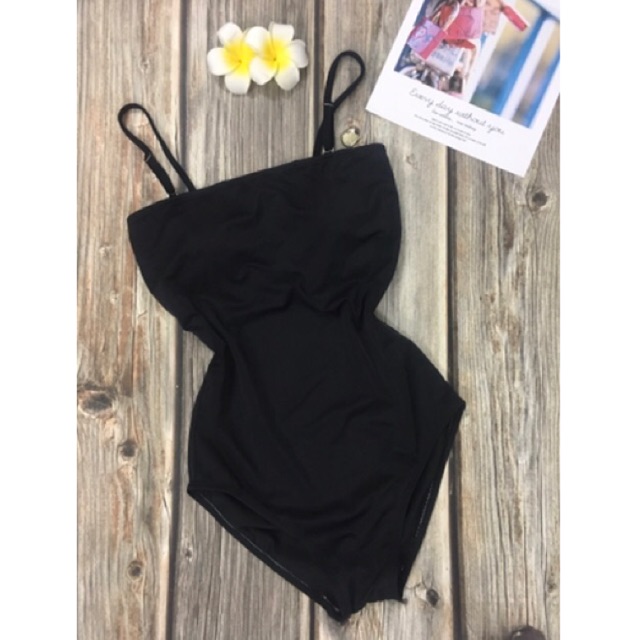 [HCM]Đồ bơi bikini 1 mảnh caro đen trơn 2 dây