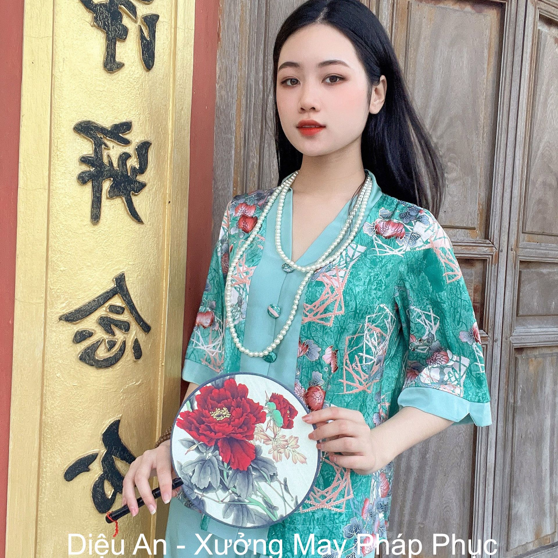 Set Lụa Cao cấp Đi Lễ Chùa Màu Xanh Mint 2 - Pháp Phục Đồ Lam