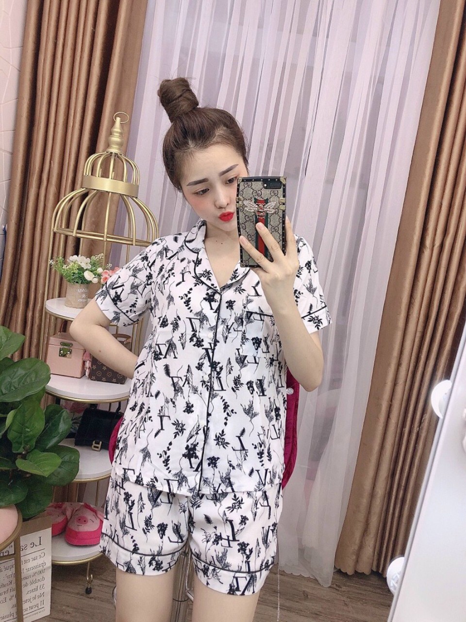 PIAMA QUẦN ĐÙI VẢI LỤA HÀN MẶC THOẢI MÁI SIZE DƯỚI 60KG.LH009