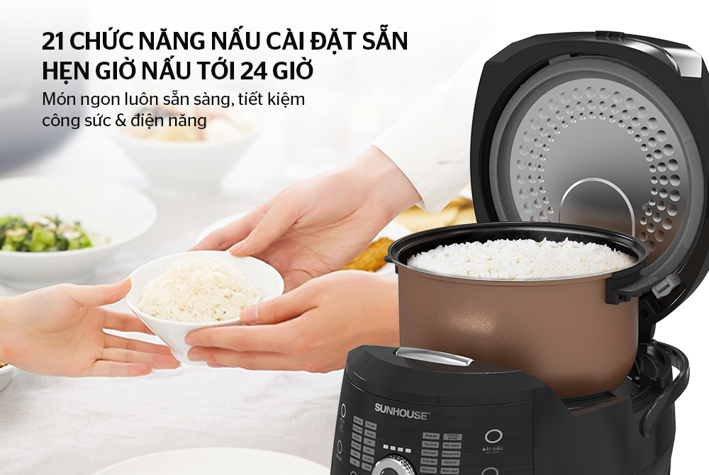 Nồi cơm điện tử Sunhouse SHD8911 dung tích 1.8L + tặng dao làm bếp màu đen