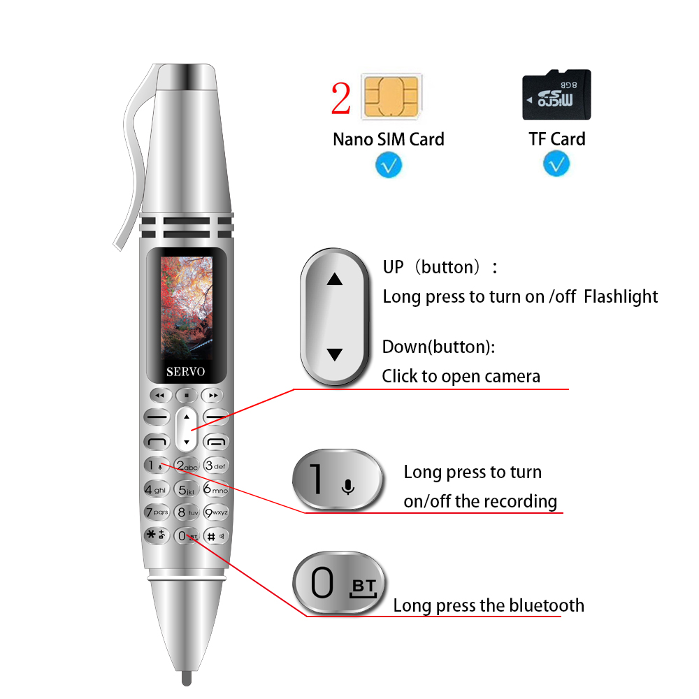 Điện thoại siêu nhỏ hình cây bút ak007 có 2 sim