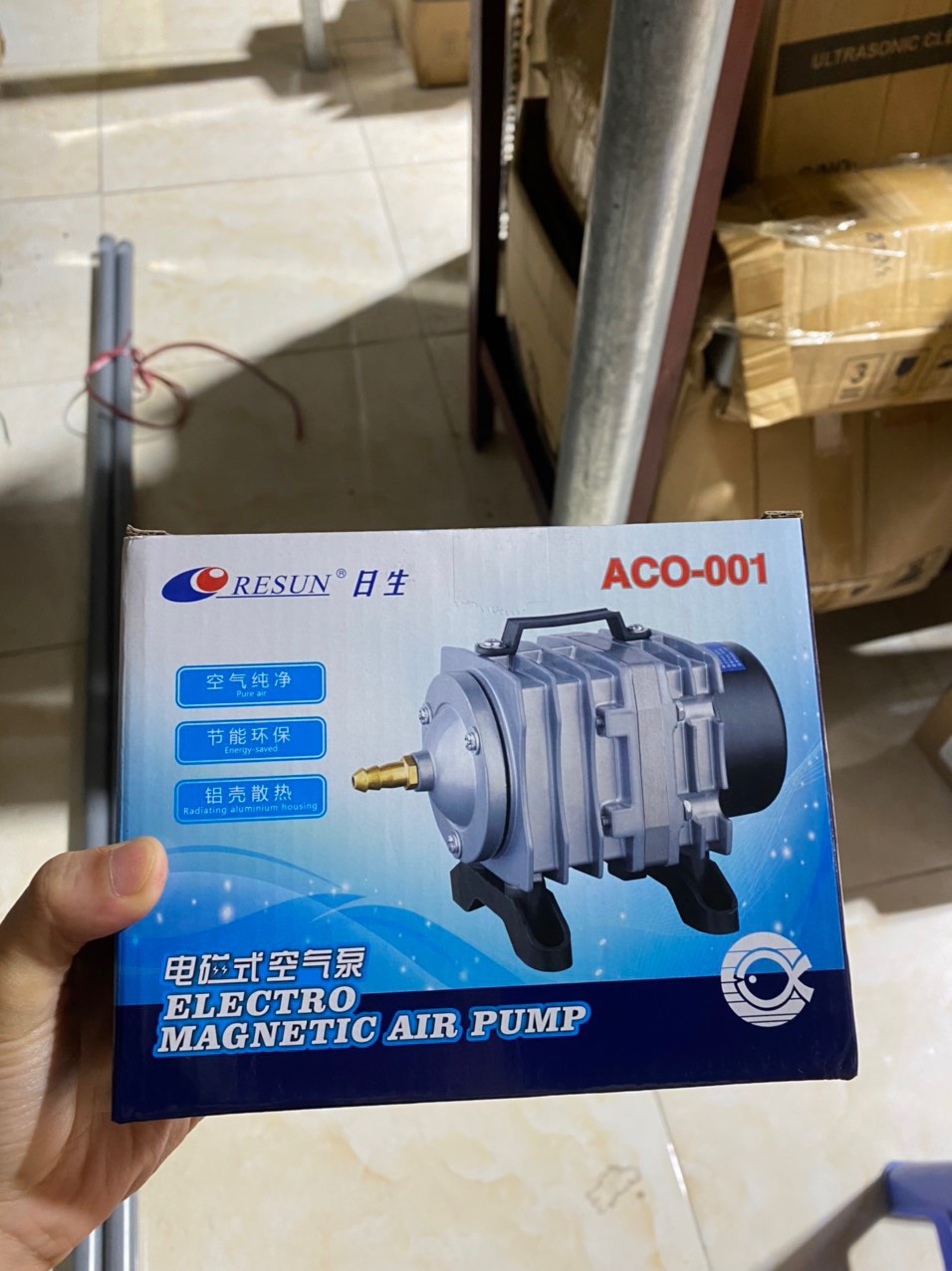 Máy sủi oxy hồ cá RESUN ACO-001,máy sục sủi bơm khí oxy resun, máy sục sủi bơm khí oxi, máy sục thổi khí oxi