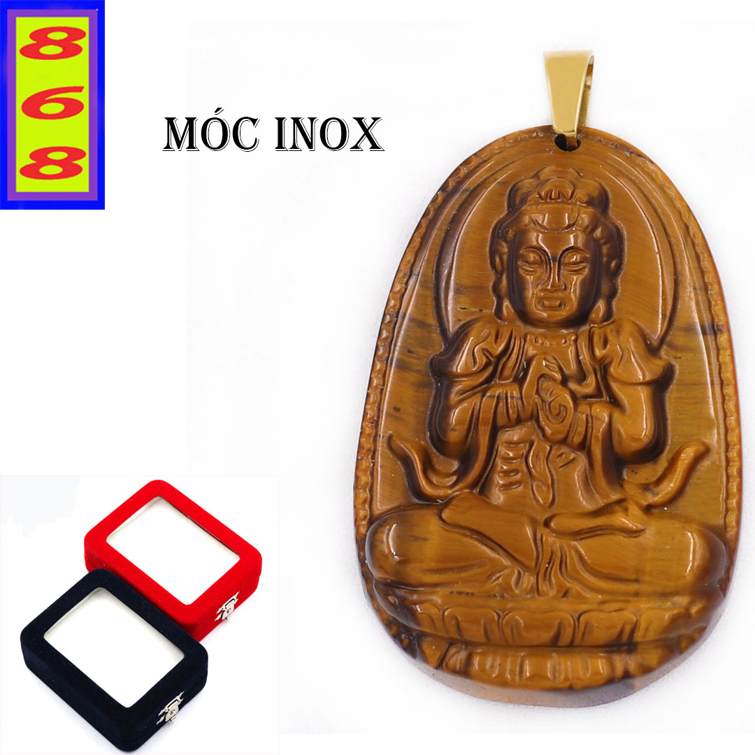Mặt dây chuyền phật Đại Nhật Như Lai đá mắt hổ 3.6cm - Phật bản mệnh tuổi Mùi, Thân - Tặng kèm móc inox - Mặt phật size nhỏ - May mắn bình an sức khỏe