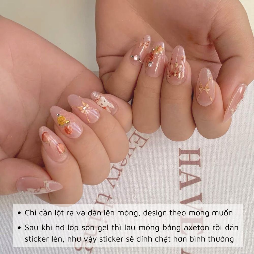 Sticker dán móng nail lụa hoạt hình 5D