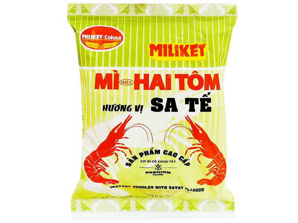 Thùng15/30 gói mì miliket hai tôm sa tế gói 75g 11322