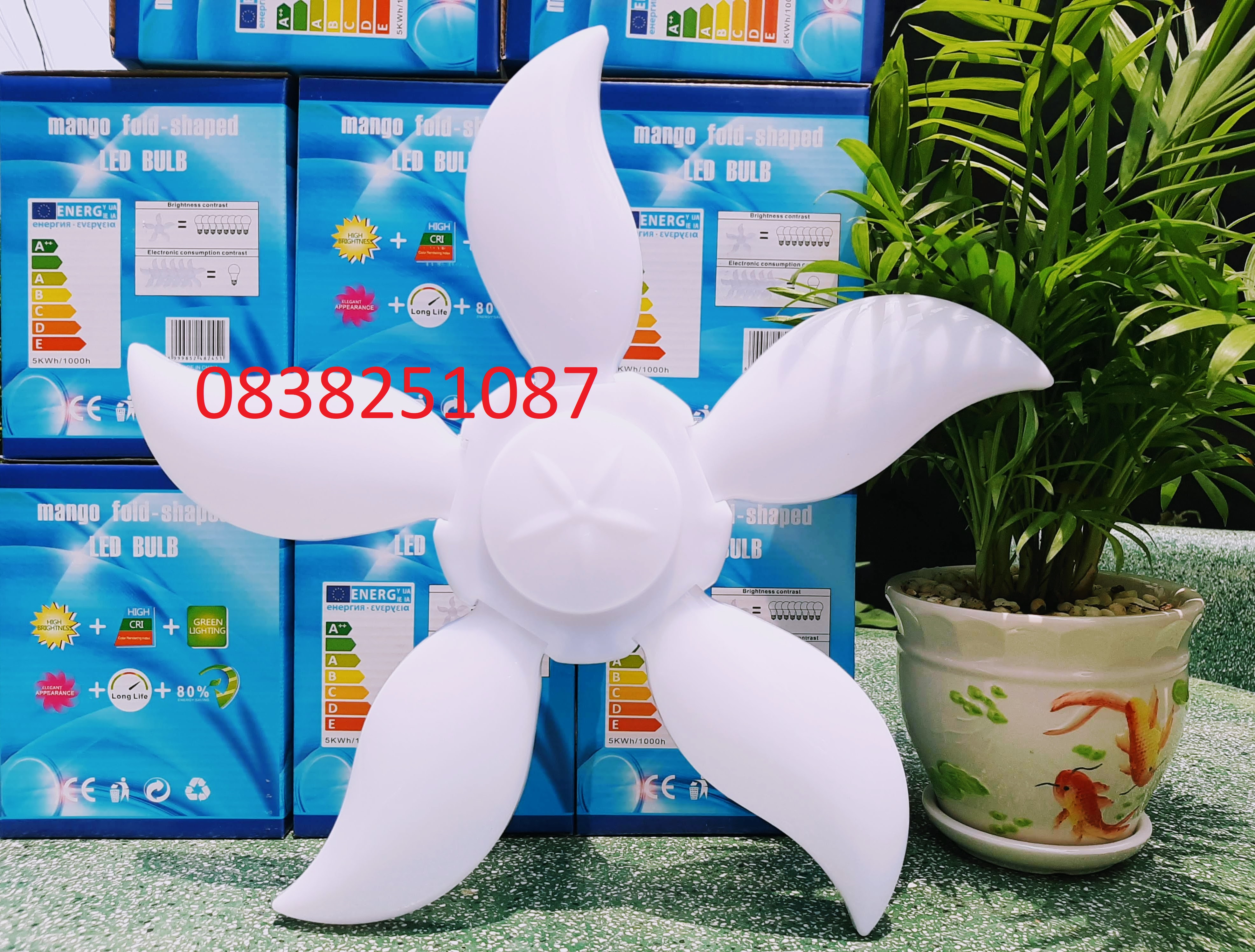 Đèn led 75w e27 biến dạng đèn trần điều chỉnh góc cánh quạt