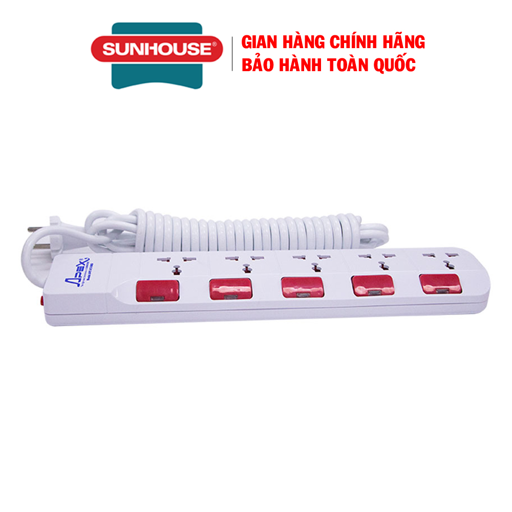 Ổ cắm điện sunhouse she-oc2-5rd - ổ cắm điện đa năng thông minh có độ dài dây điện 4.5m, bảo hành 12 tháng