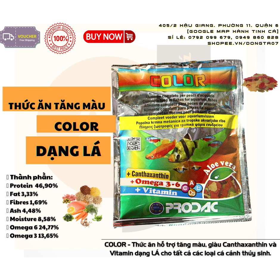 Thức ăn tăng màu dạng lá prodac - color dành cho cá cảnh thủy sinh