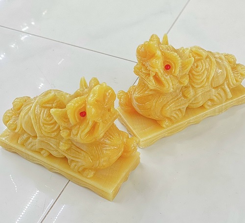 Cặp Tỳ hưu Phong thủy đá ngọc Hoàng long (Dài 10cm)