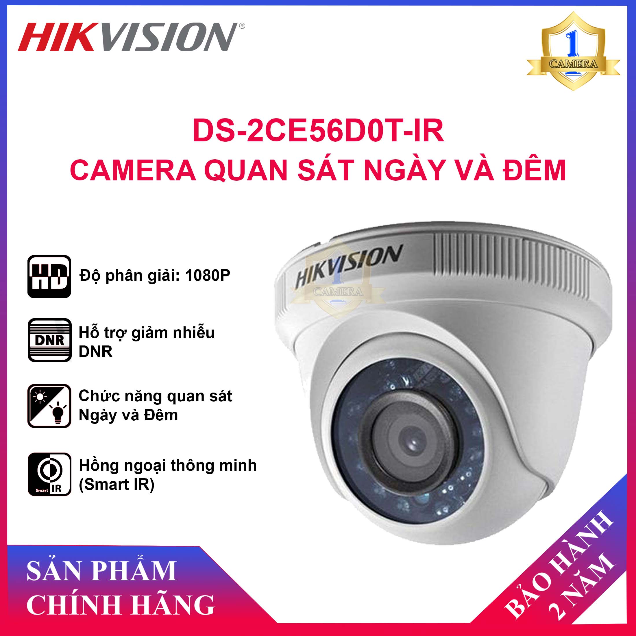 [HCM][CHÍNH HÃNG]Camera HD-TVI HIKVISION DS-2CE56D0T-IR 2.0MP - HD-TVI, 2 MP, Hồng Ngoại 20 m, Full HD 1080P - Camera Số 1