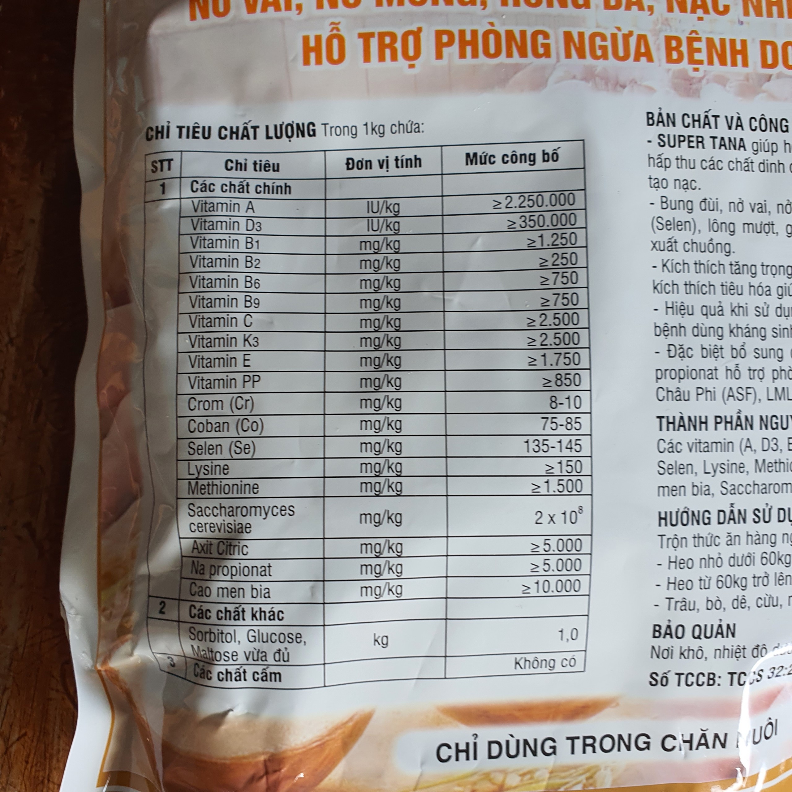 VỖ BÉO CHO HEO SUPER TANA 1kg