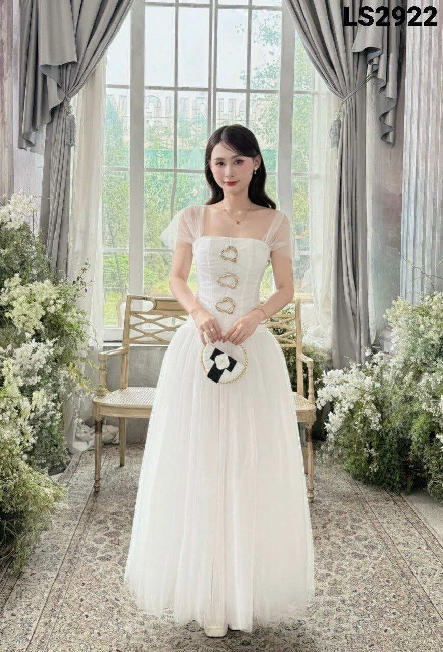 Đầm maxi dạ hội thiết kế sang trọng quý phái, váy dự tiệc chất liệu voan phối tafta cao cấp