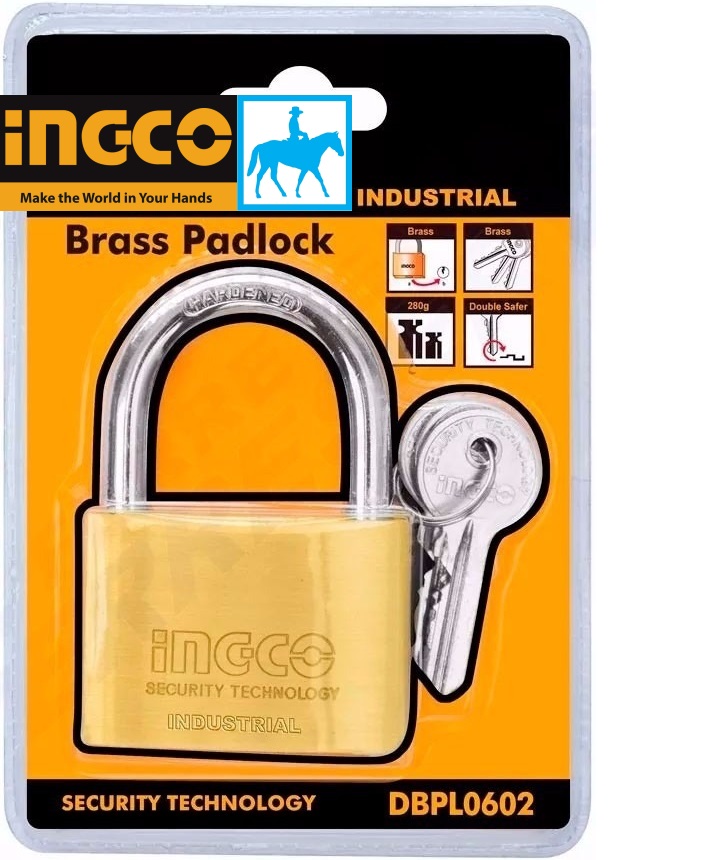 Ổ khóa cửa 60mm 385gr Brass Padlock INGCO DBPL0602