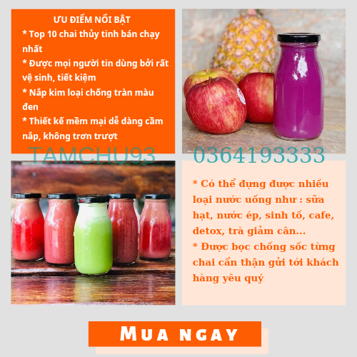 Chai thủy tinh 200ml nắp chống tràn