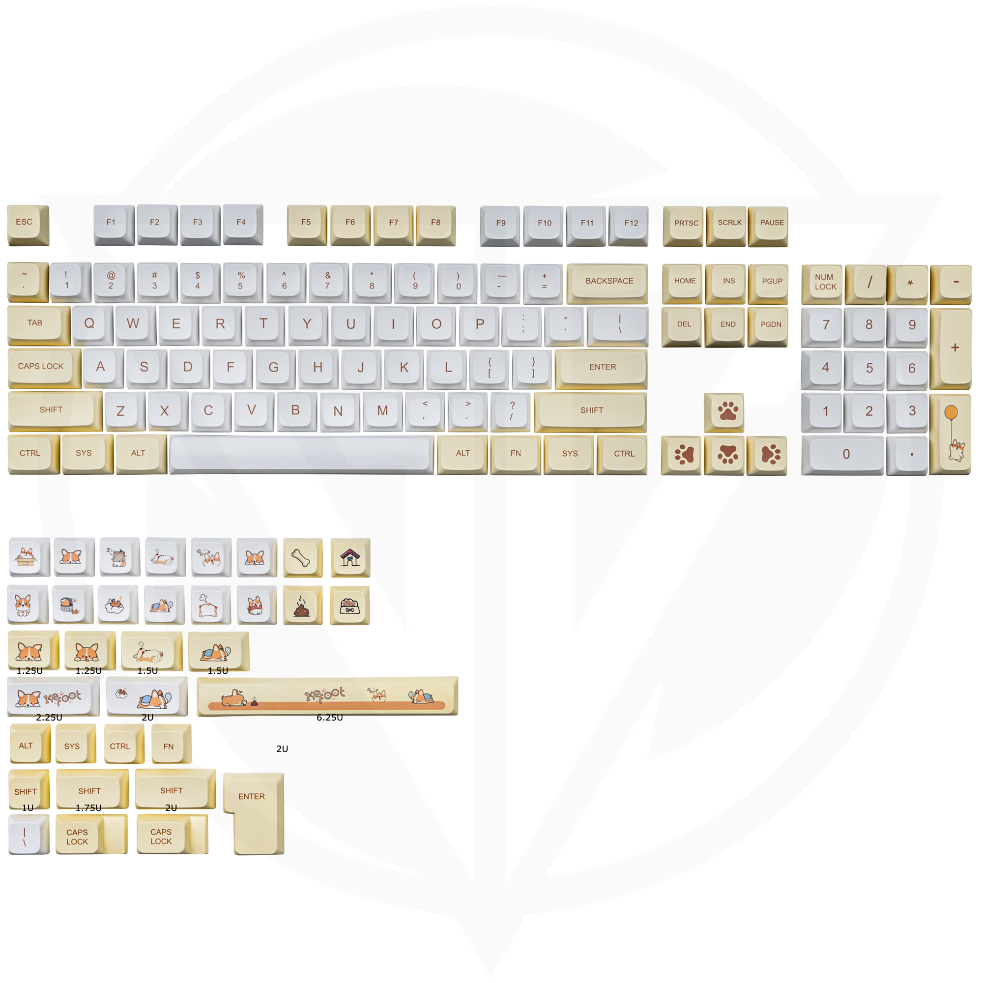 Keycap CORGI XDA 138 nút bàn phím cơ Thick PBT
