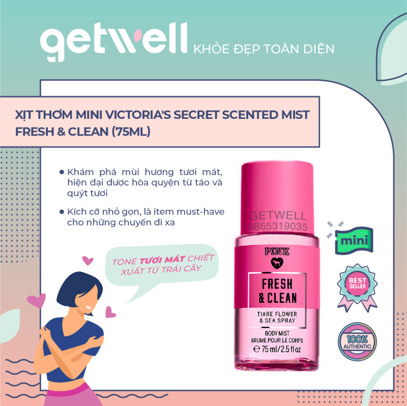 Xịt thơm mini Victorias Secret scented Mist Fresh & Clean (75ml)