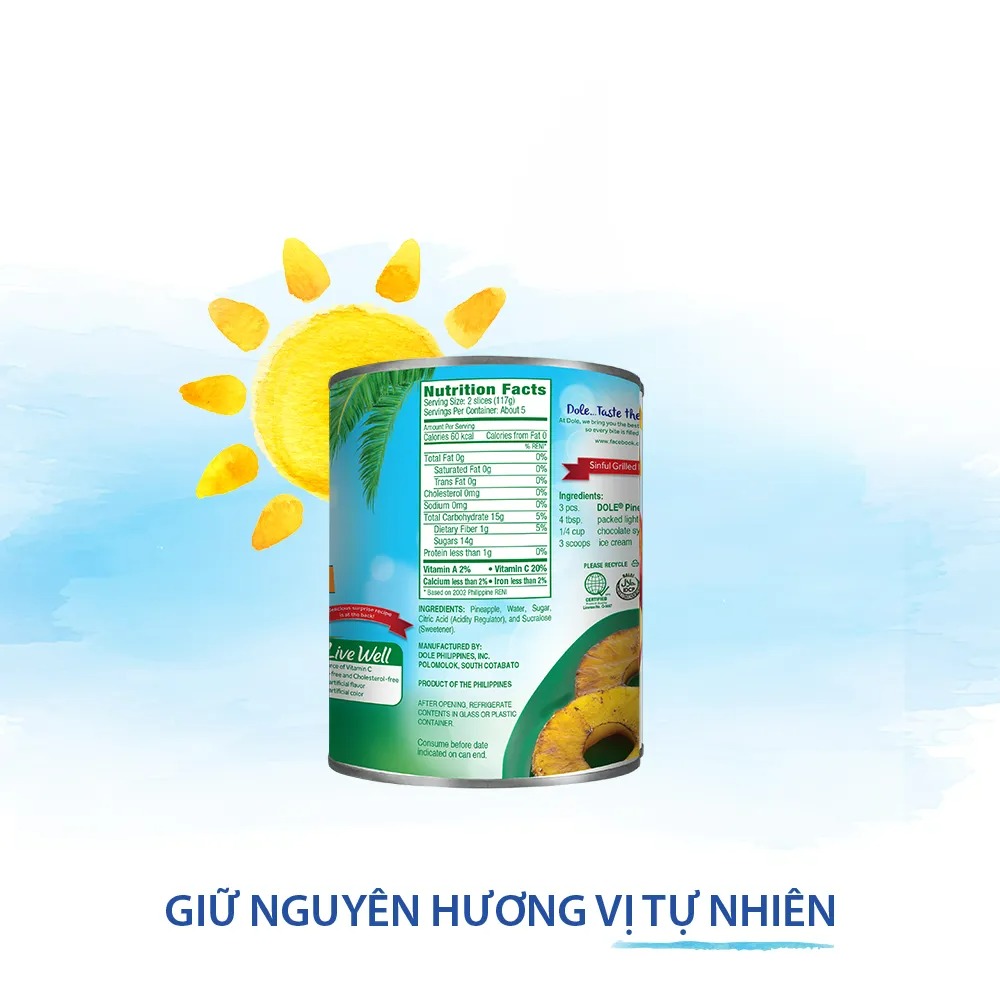 [MUA 2 GIẢM 9%][VOUCHER 50K ĐƠN 209K]Dứa Miếng Nhỏ Dole (822g)